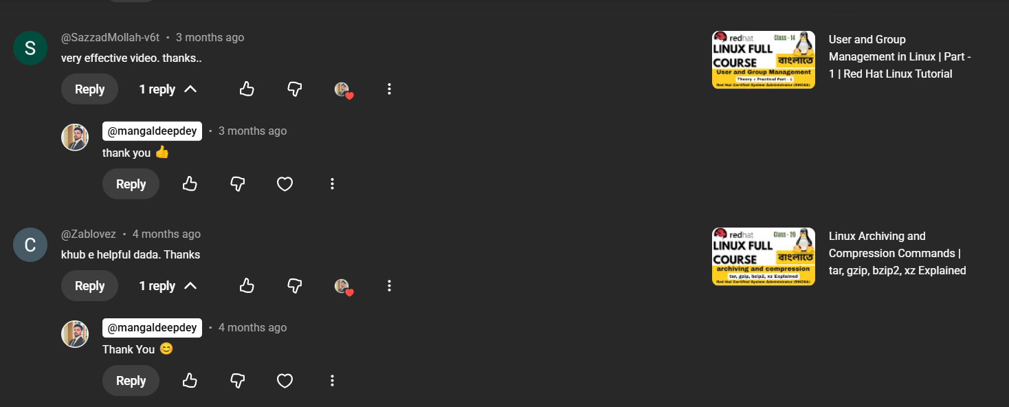 Viewer feedback on Linux networking tutorial by Mangaldeep Dey